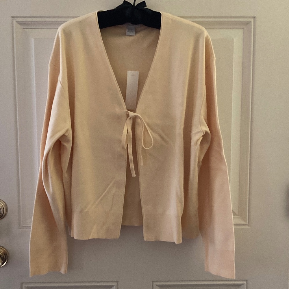 Joan Vass Tie-Front Cardigan Sweater/100% Cotton/Yellow/Size 3/NEW/NEVER WORN!